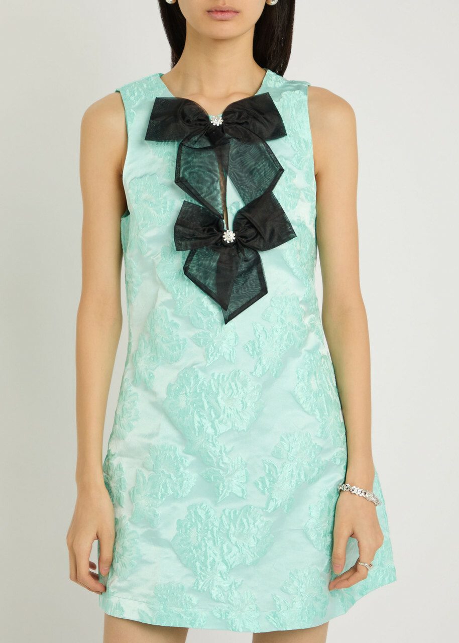 Sister Jane Waters Edge Bow-appliquéd Cloqué Mini Dress Blue