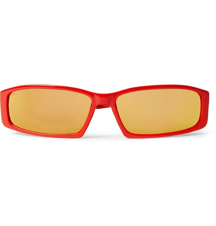 Photo: Balenciaga - Rectangle-Frame Acetate Sunglasses - Red