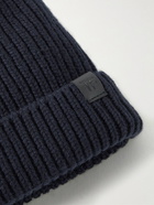 TOM FORD - Leather-Trimmed Ribbed Cashmere Beanie - Blue