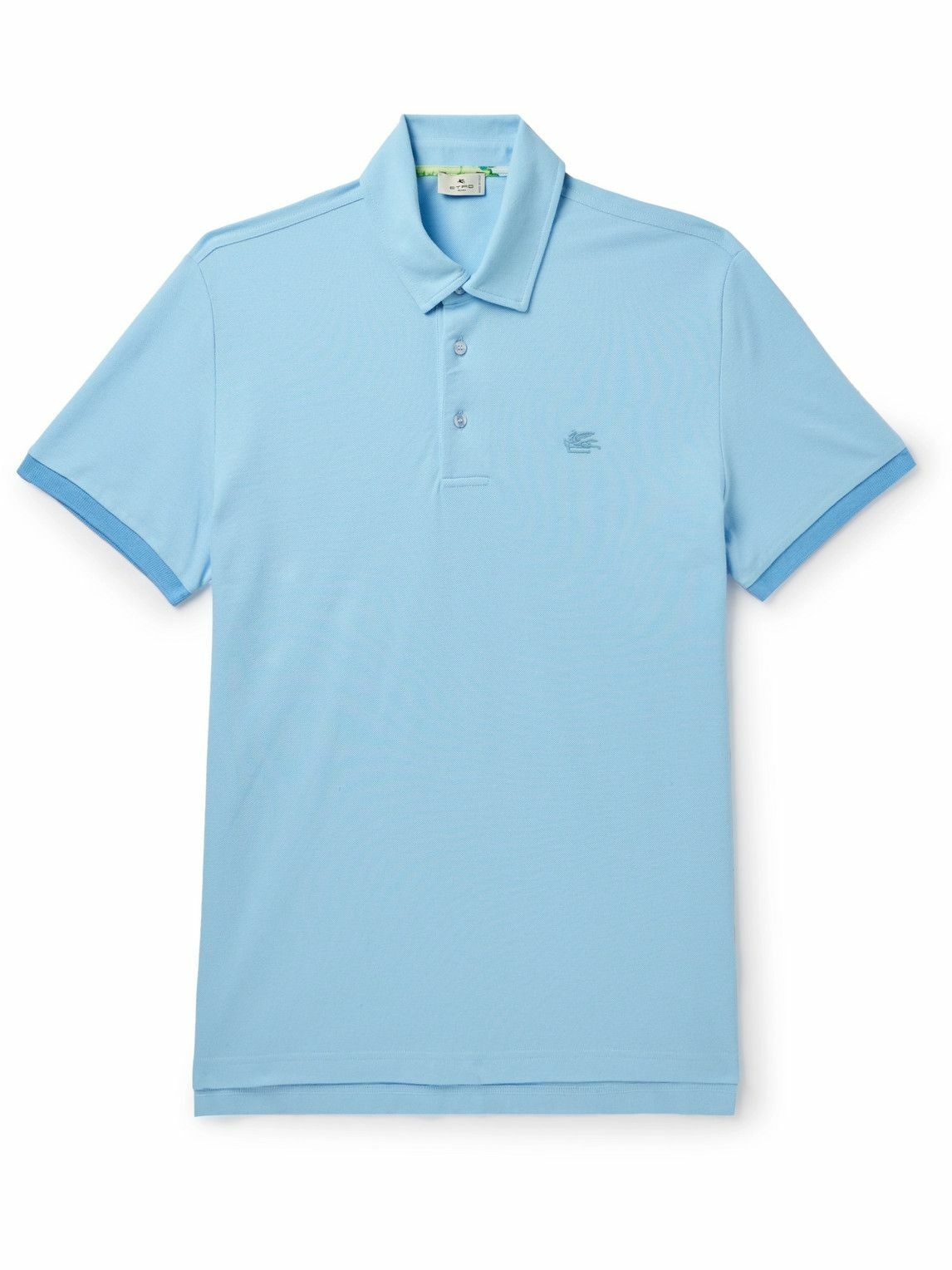 Photo: Etro - Logo-Embroidered Cotton-Piqué Polo Shirt - Blue