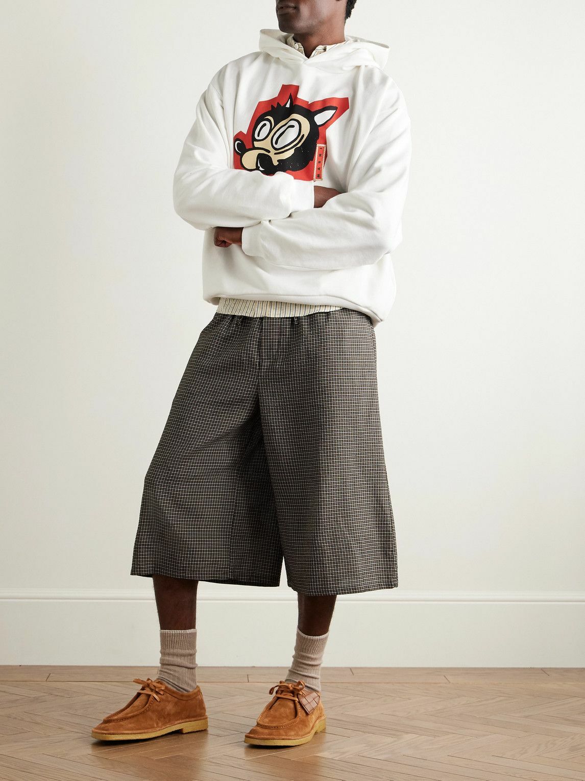 Marni - Oversized Logo-Appliquéd Printed Cotton-Jersey Hoodie - White