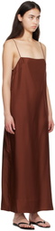 St. Agni Brown 90s Silk Twill Slip Midi Dress