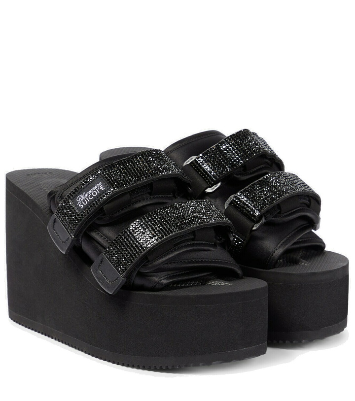 Photo: Blumarine X Suicoke Moto embellished platform slides