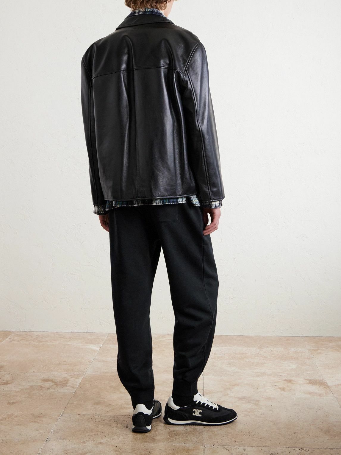 CELINE - Tapered Logo-Embroidered Cotton Sweatpants - Black