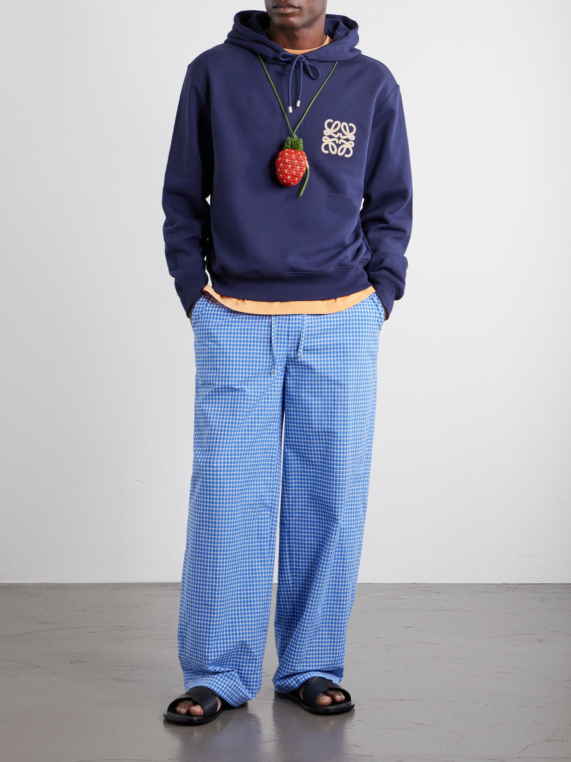 LOEWE - Paula's Ibiza Straight-Leg Anagram-Embroidered Checked Cotton-Poplin Trousers - Blue