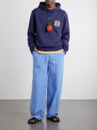 LOEWE - Paula's Ibiza Straight-Leg Anagram-Embroidered Checked Cotton-Poplin Trousers - Blue