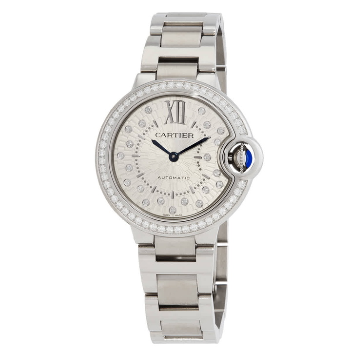 Photo: Cartier Ballon Bleu 33mm Automatic Diamond Silver Dial Ladies Watch W4BB0035