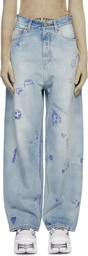 VETEMENTS Blue Scribbled Baggy Jeans