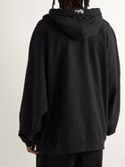 Raf Simons - Smiley Oversized Logo-Appliquéd Distressed Cotton-Jersey Hoodie - Black