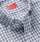 Isaia - Slim-Fit Button-Down Collar Checked Cotton-Poplin Shirt - Blue