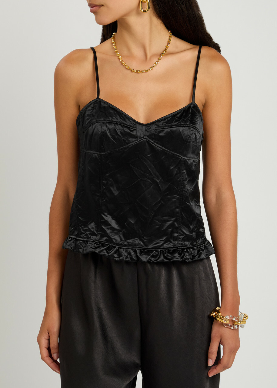 Meryll Rogge Ruffle hem Satin top Black