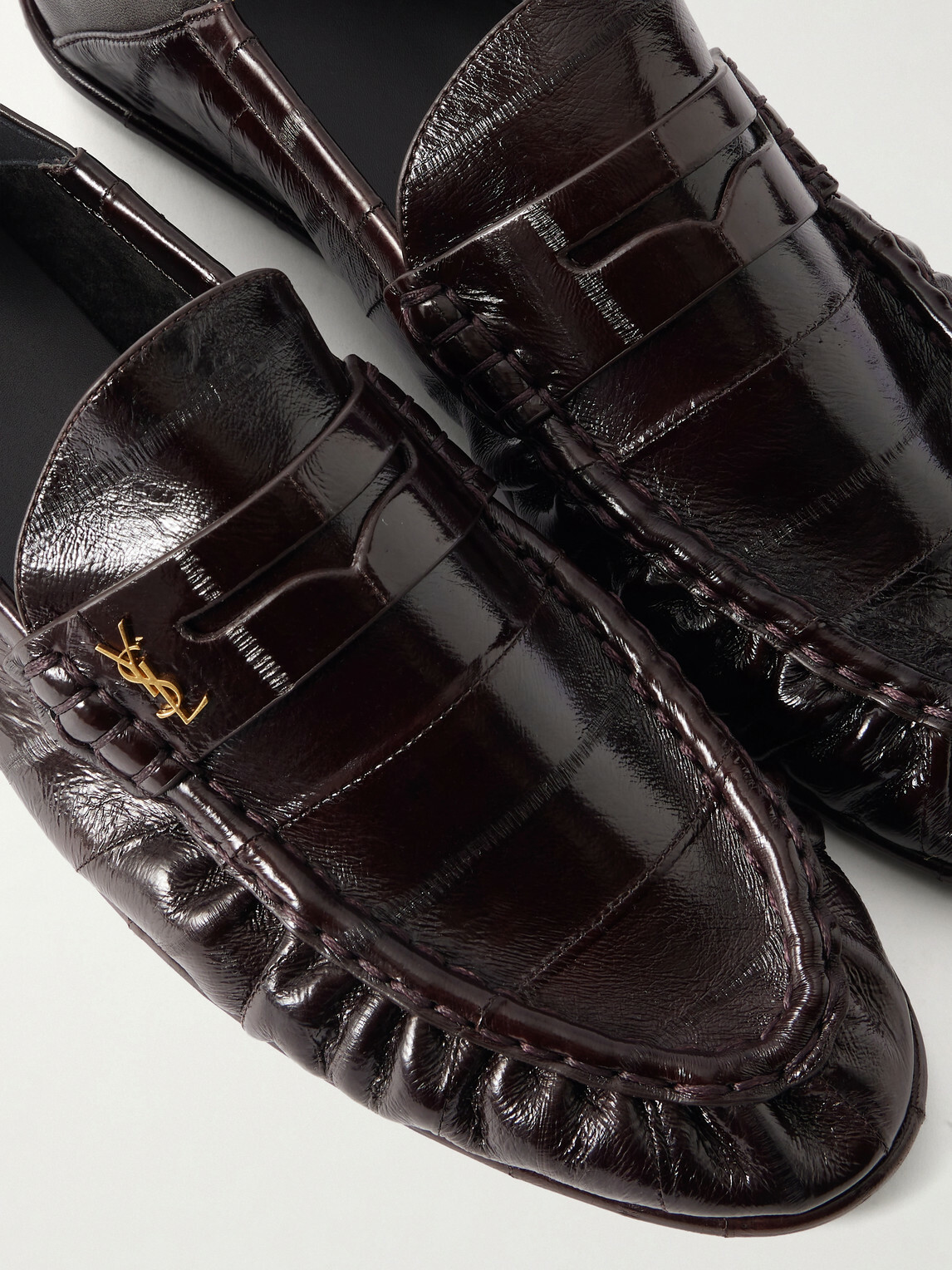 SAINT LAURENT - Le Loafer Monogram Logo-Appliquéd Eel Penny Loafers - Brown
