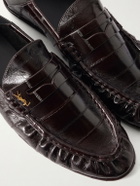 SAINT LAURENT - Le Loafer Monogram Logo-Appliquéd Eel Penny Loafers - Brown