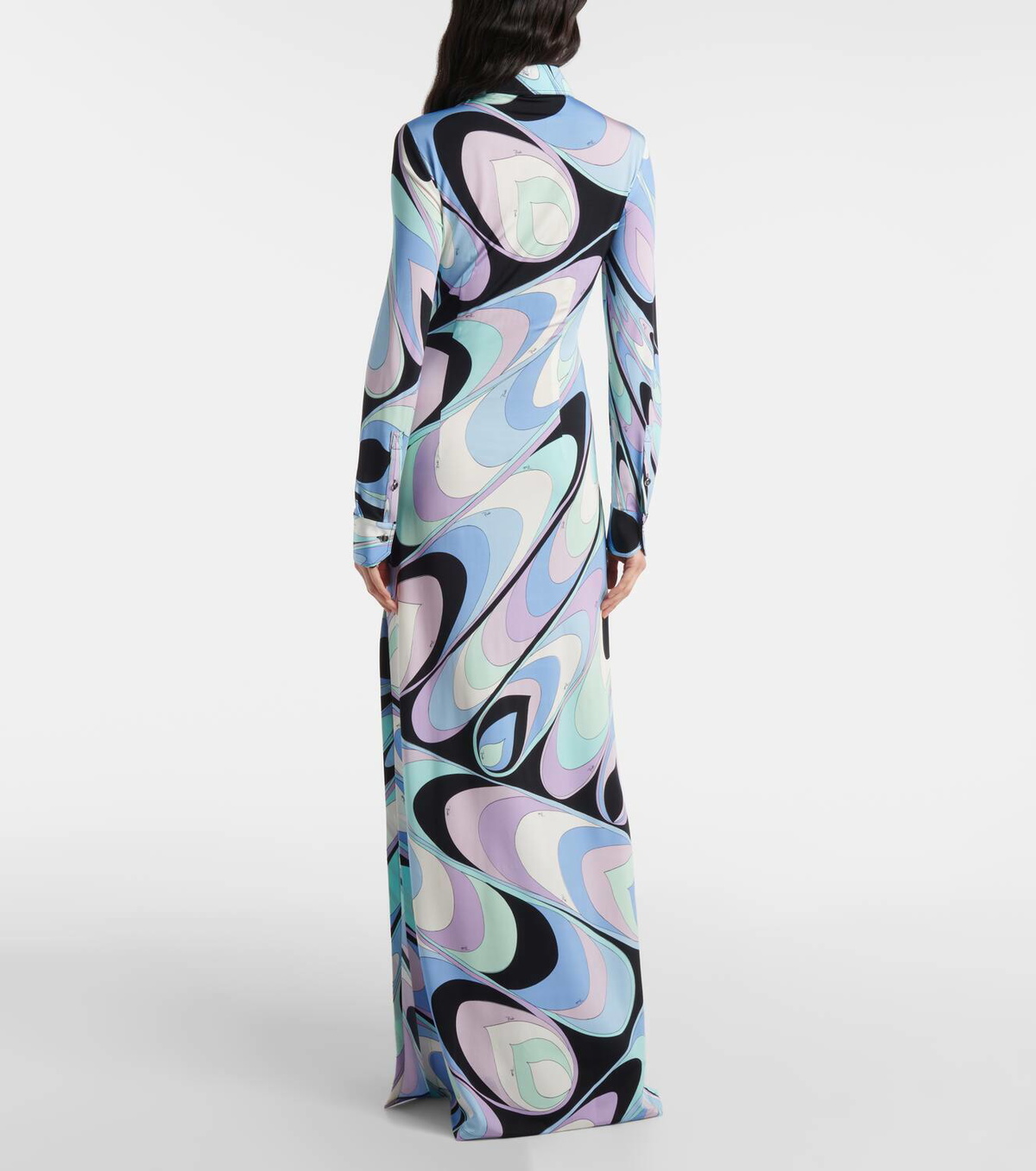 knee length dresses for ladies Pucci - Iride Print Long Crêpe de Chine Dress - Size: 44 - Pink & Black main image 0