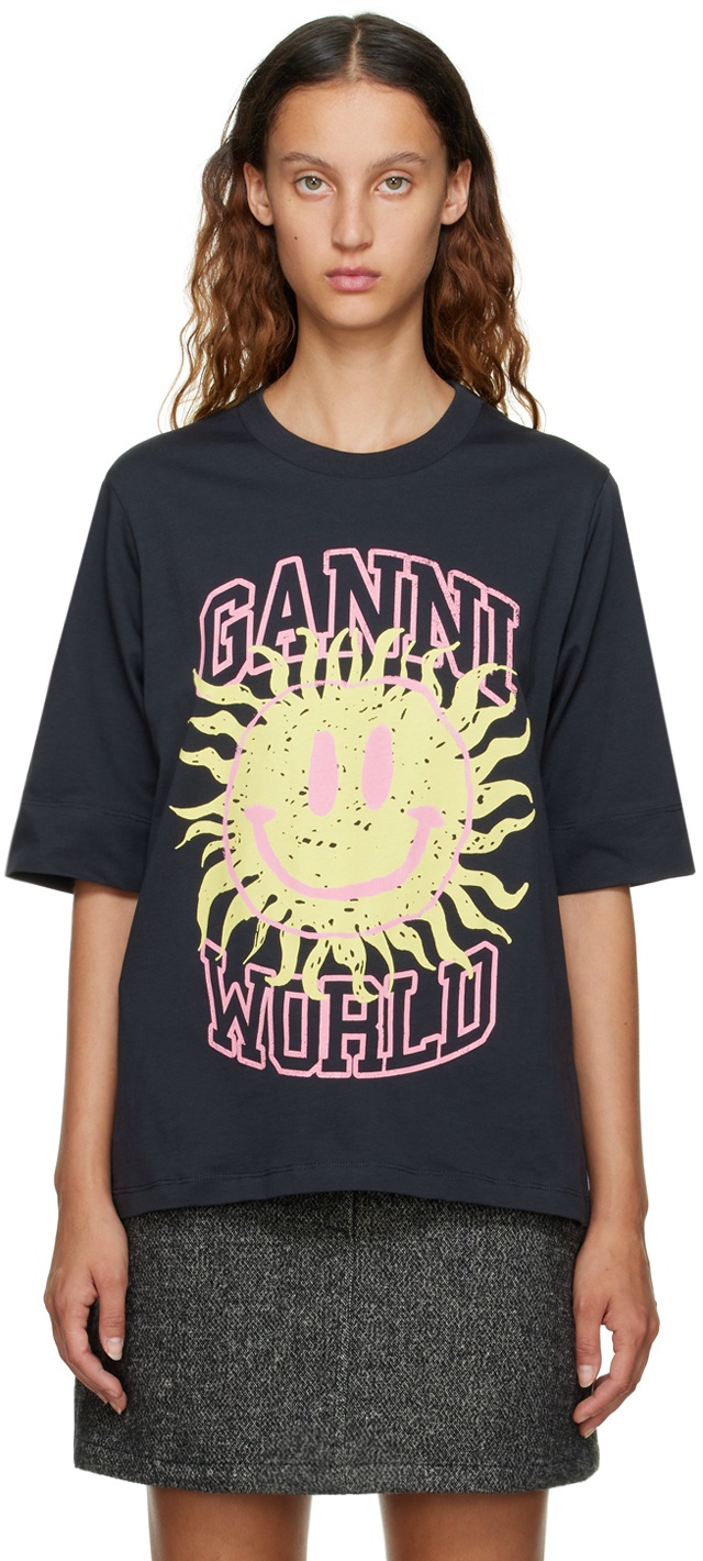 GANNI Black Smiley T-Shirt GANNI