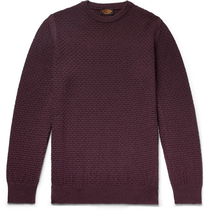 Photo: Tod's - Textured Merino Wool-Blend Sweater - Men - Grape