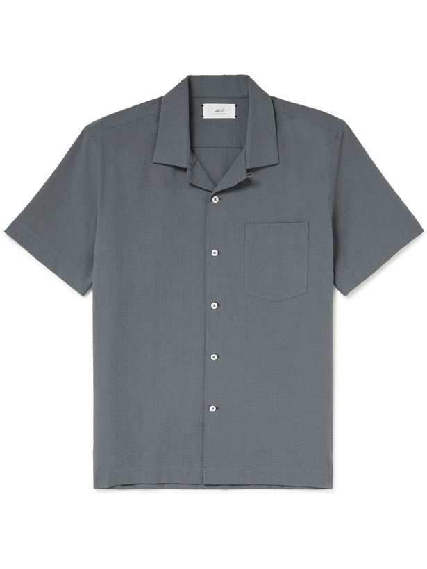 Photo: Mr P. - Camp-Collar Cotton-Seersucker Shirt - Gray