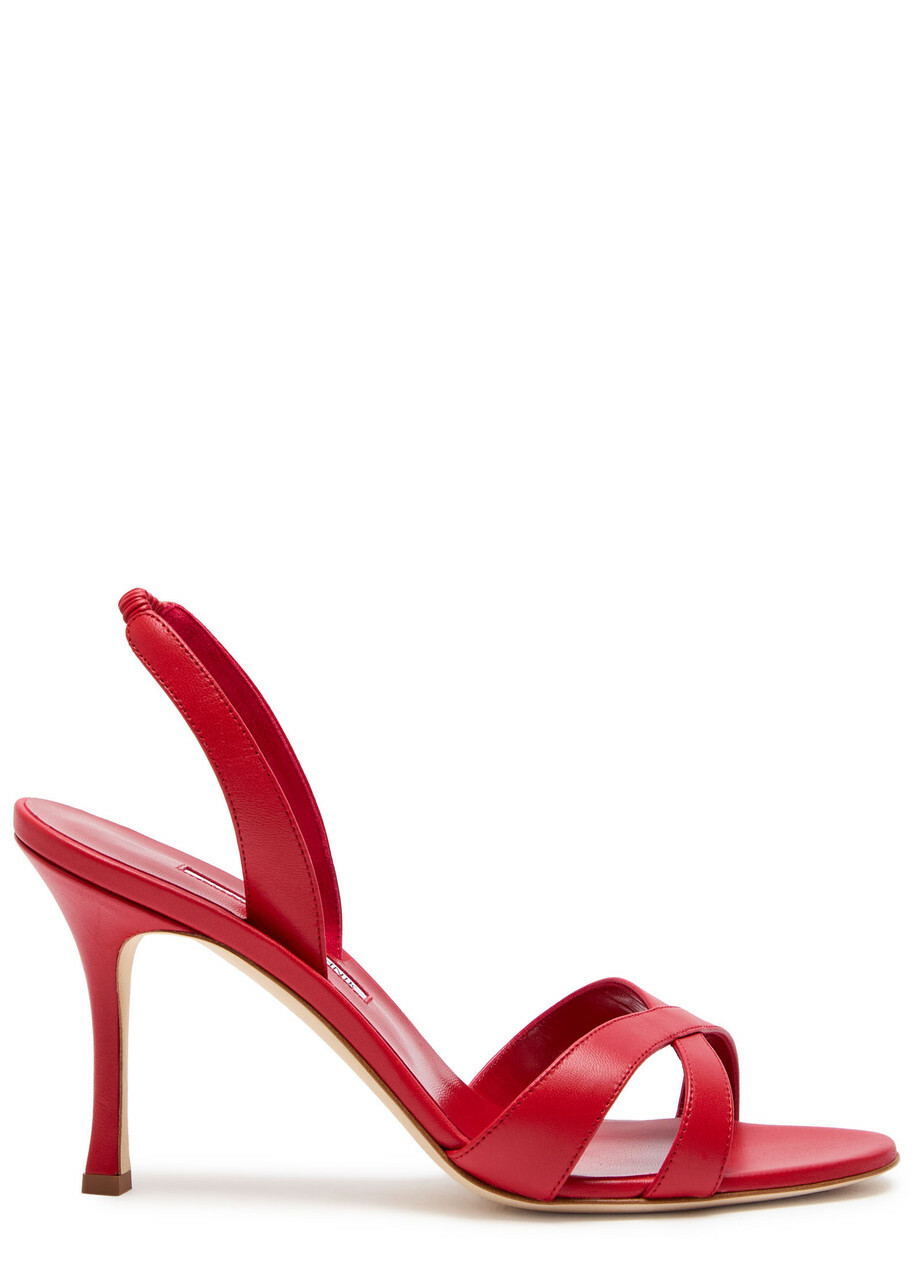 Manolo Blahnik Callasli 90 Leather Slingback Sandals Red