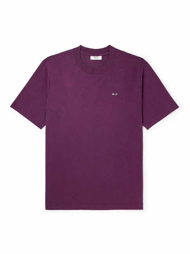 Photo: NN07 - Adam 3209 Logo-Embroidered Pima Cotton-Jersey T-Shirt - Purple