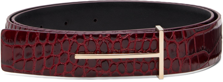 Photo: TOM FORD Burgundy Shiny Stamped Croc Belt