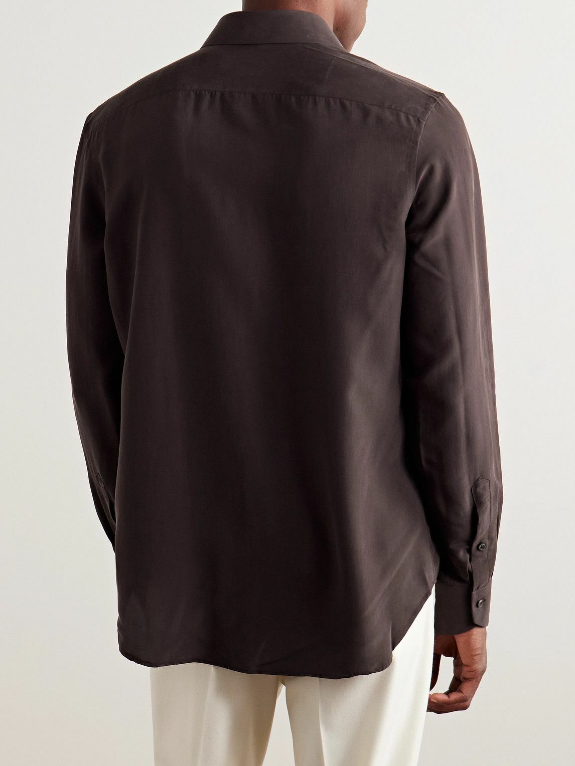 Canali - Enzyme-Washed Silk-Satin Shirt - Brown