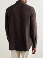 Canali - Enzyme-Washed Silk-Satin Shirt - Brown