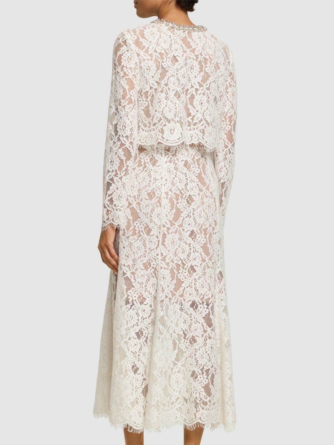 chinese dress ladies Cream Tulle Lace Midi Dress – self-portrait-US