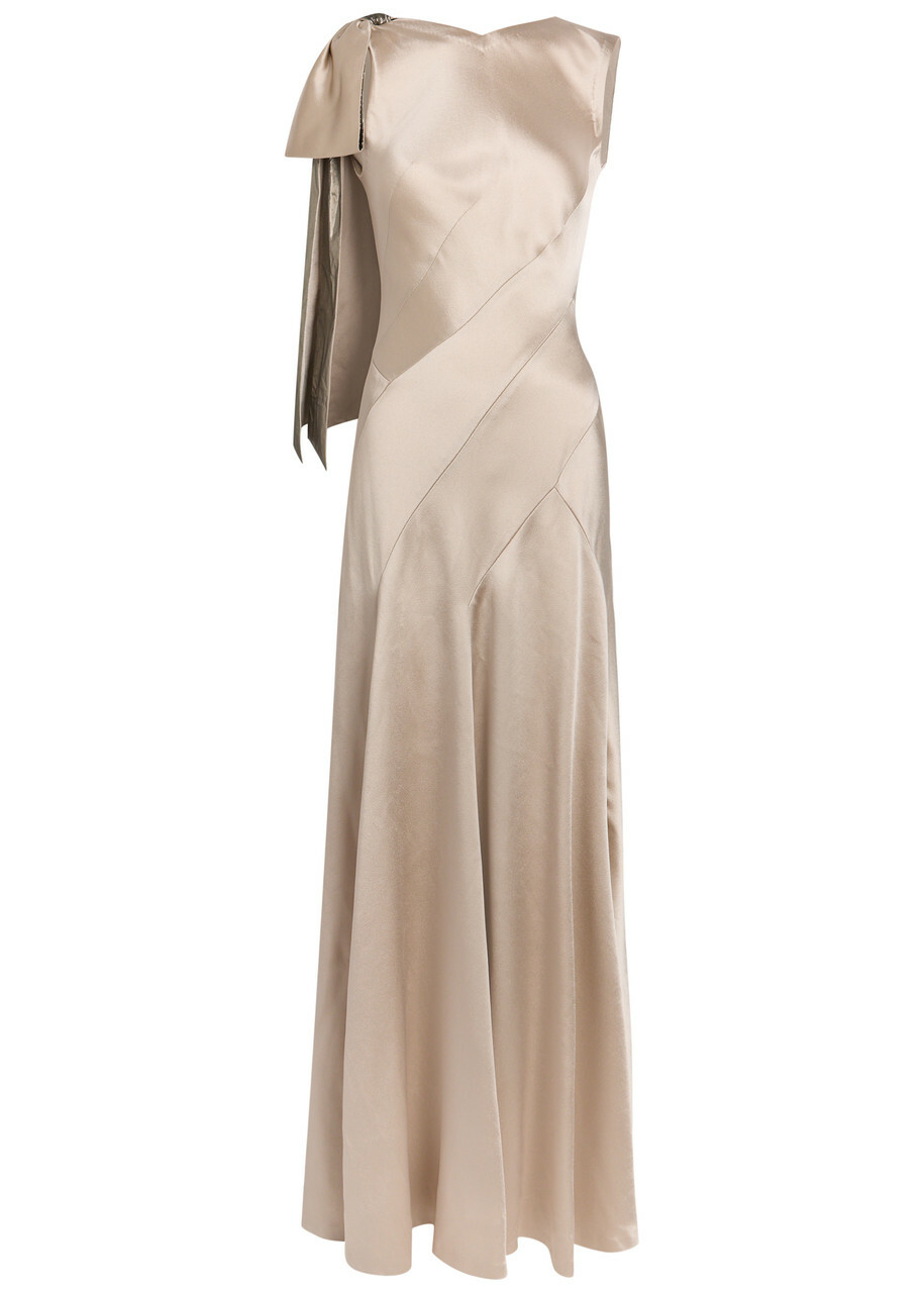 Maison Margiela Bow-appliquéd Satin Gown Cream
