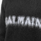 Balmain Men's Retro Logo Mohair Knit Crew in Black/White