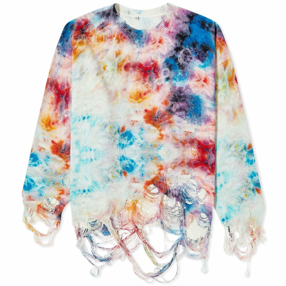 R13 Women s Printed Tie Dye Destroyed Oversized Jumper in Blue