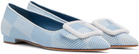 Manolo Blahnik Blue & White Maysale Ballerina Flats