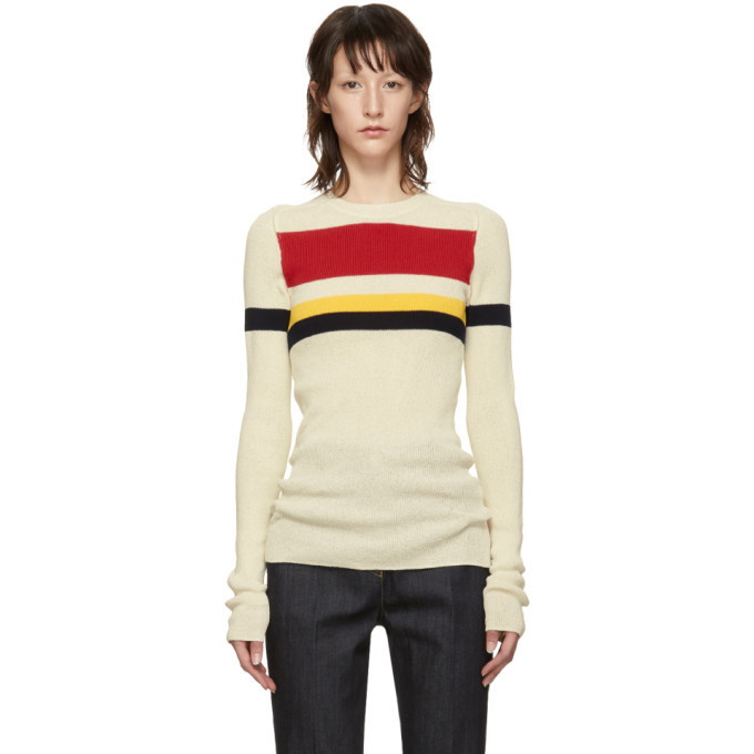 Photo: Victoria Beckham Off-White Stripe Long Sleeve Sweater