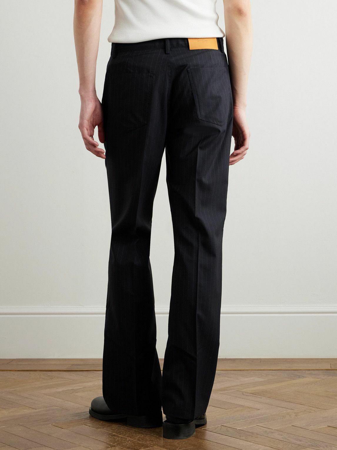 SECOND / LAYER - Flared Pinstriped Wool Trousers - Black