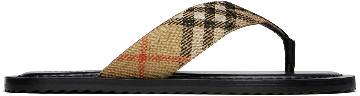 Burberry Black & Beige Check Pavilion Sandals​ Burberry