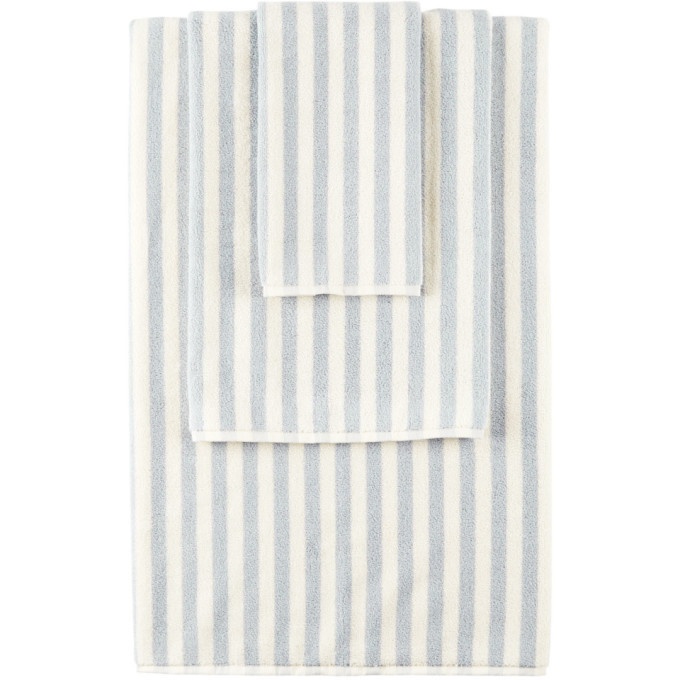 Photo: Tekla SSENSE Exclusive Off-White and Blue Stripe Towel Set
