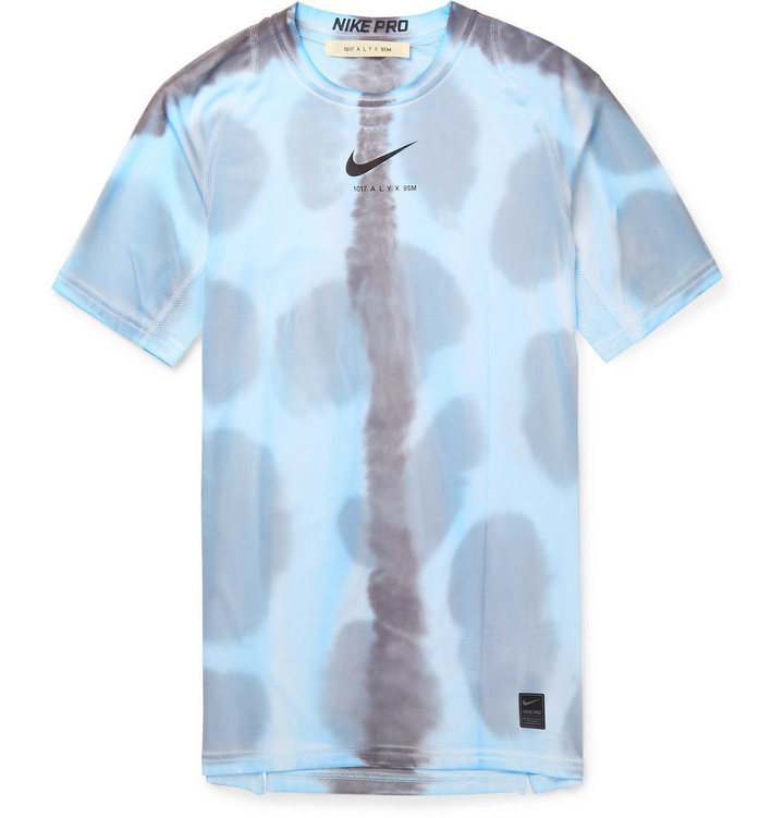 Photo: 1017 ALYX 9SM - Nike Pro Mesh-Panelled Printed Stretch-Jersey T-Shirt - Blue