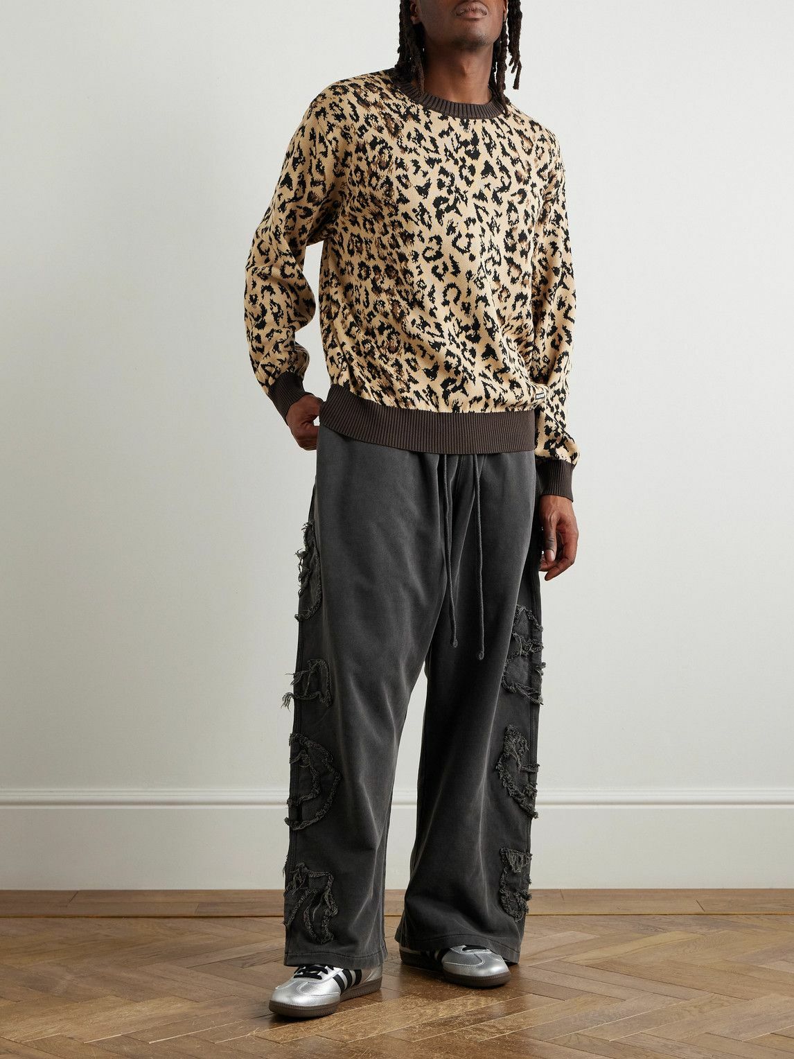 Wacko Maria - Logo-Appliquéd Leopard-Jacquard Cotton Sweater