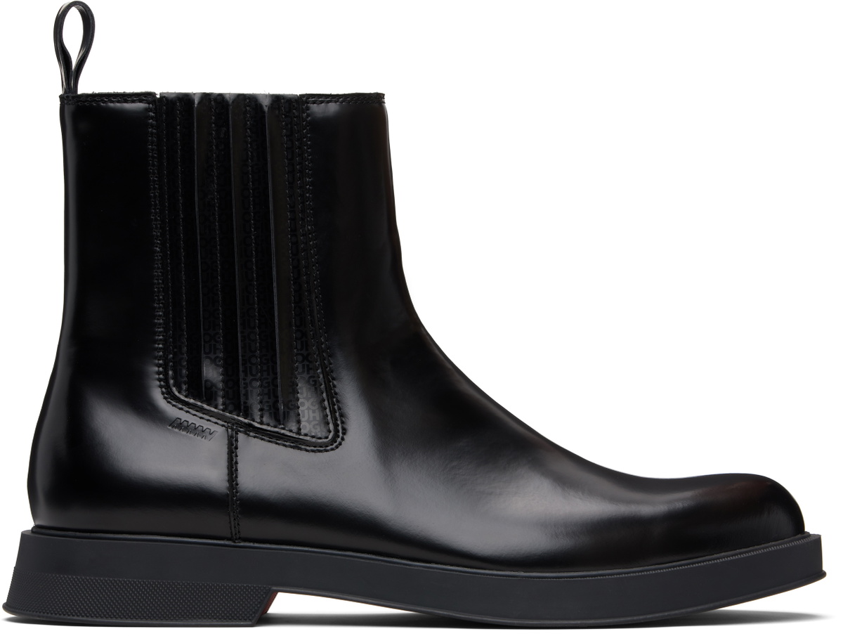 Hugo Black Embossed-Logo Faux-Leather Chelsea Boots
