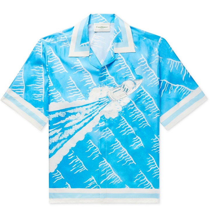 Photo: Casablanca - Camp-Collar Printed Linen Shirt - Blue