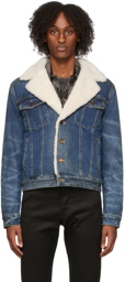 Saint Laurent Blue Denim Shearling Jacket