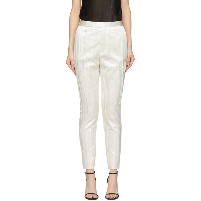 Photo: Saint Laurent White Silk Striped Satin Trousers