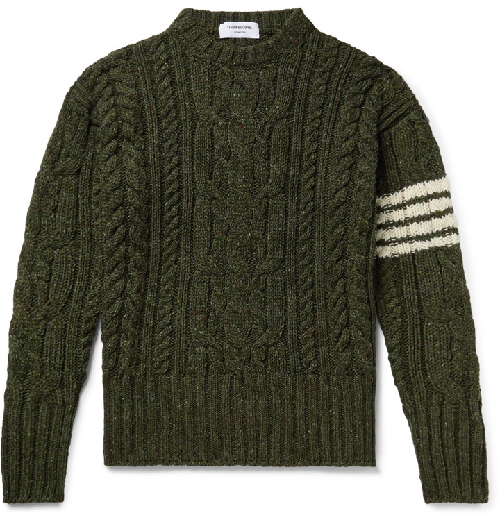 Photo: Thom Browne - Slim-Fit Striped Cable-Knit Wool and Mohair-Blend Sweater - Green