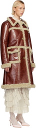 Anna Sui Brown Curly Lamb Trim Faux-Leather Coat