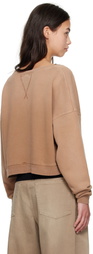 R13 Tan 'New York' Cropped Front Slit Sweatshirt