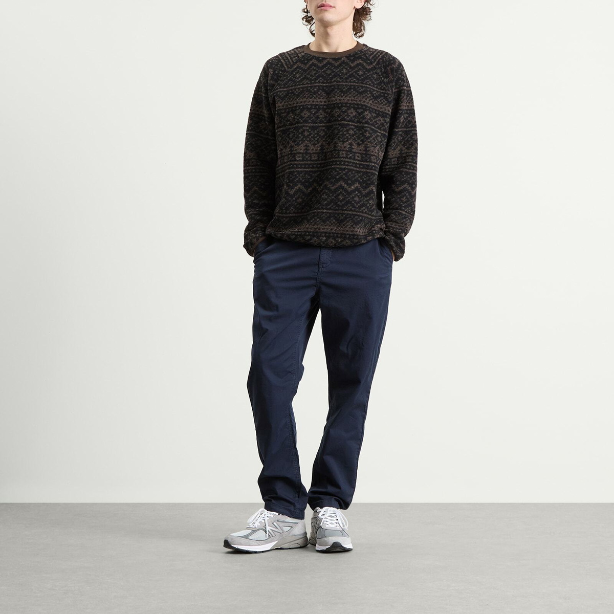 Kestin Men's Junction Knitted Fairisle Sweatshirt in Peat/Black