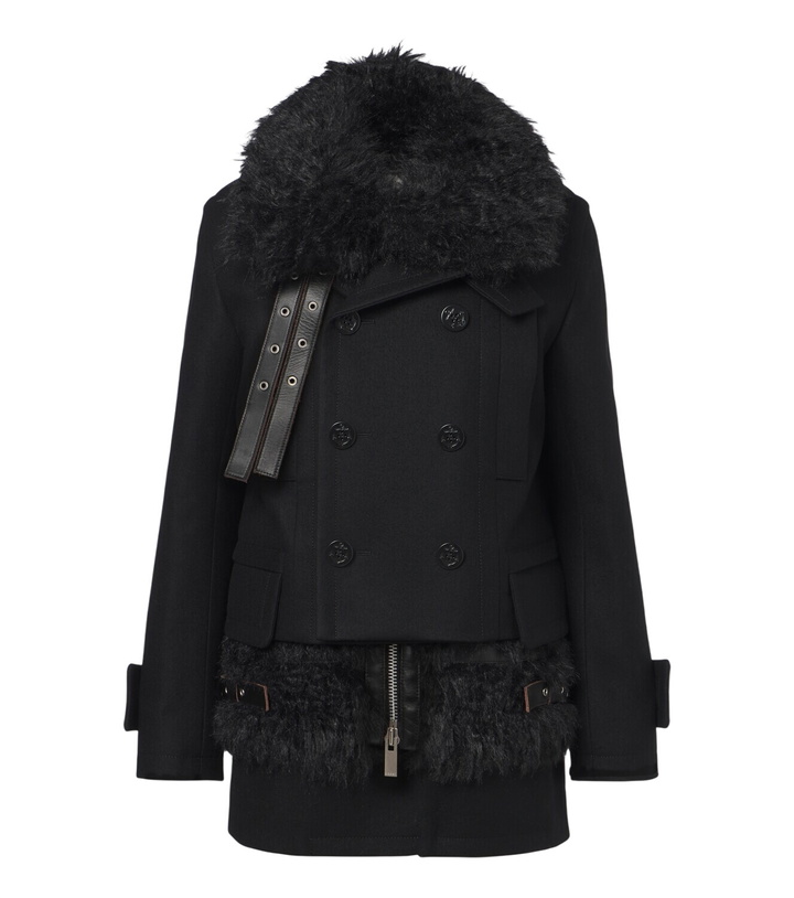 Photo: Sacai Layered leather-trimmed wool coat