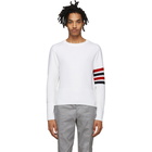 Thom Browne White Wool 4-Bar Crewneck Sweater