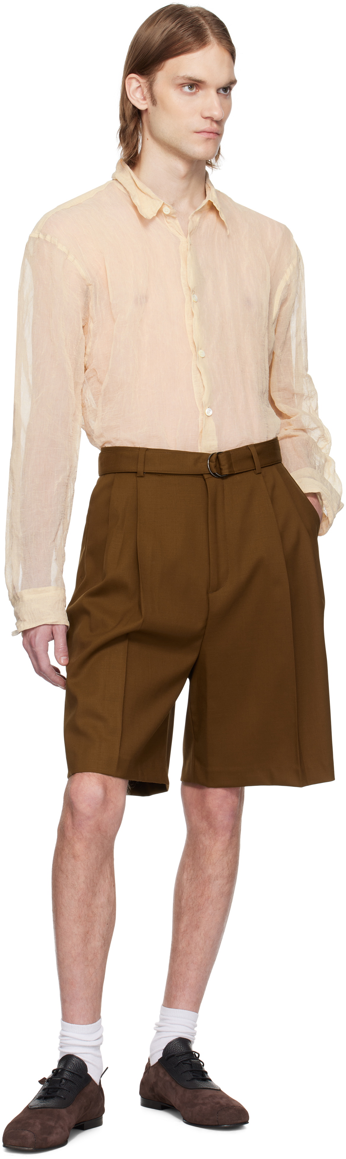 CMMN SWDN SSENSE Exclusive Brown Marshall Pleated Shorts