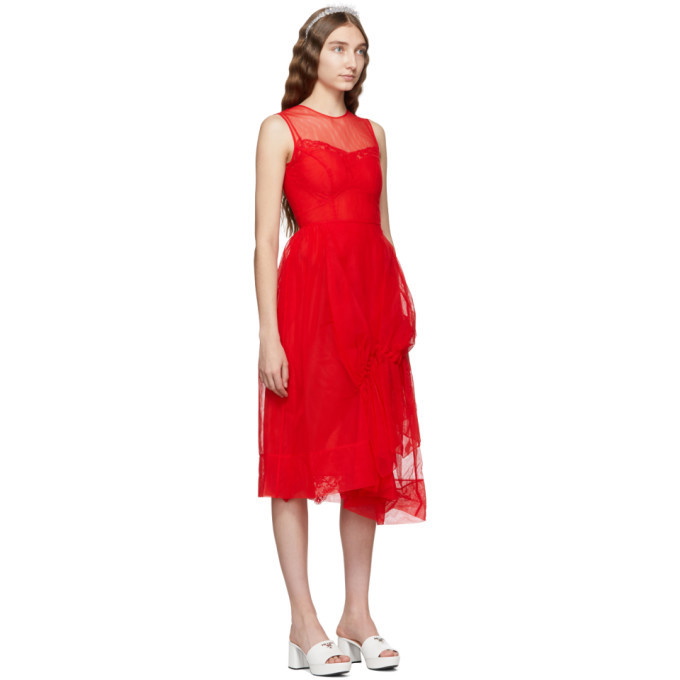 Simone Rocha Red Asymmetric Gathered Dress