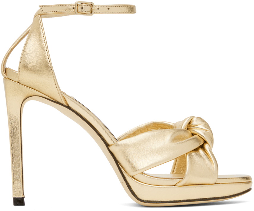 【JIMMY CHOO】ROSIE 100 SANDALS Gold Rosie 100 knotted metallic leather sandals | JIMMY CHOO